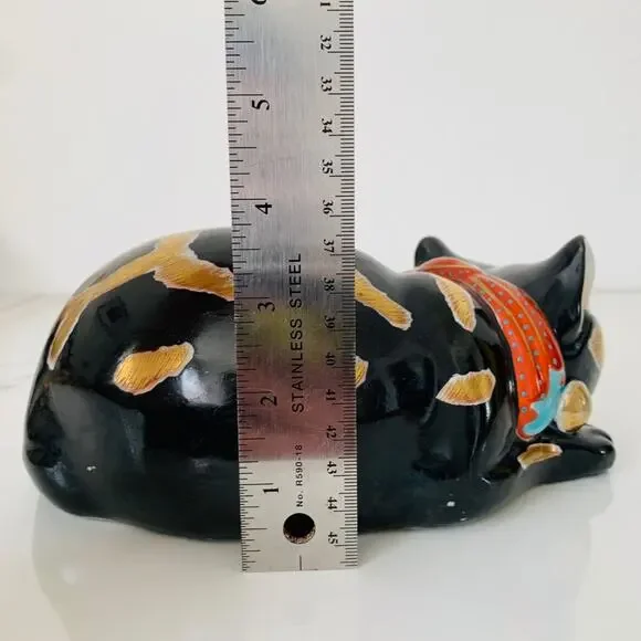 Antique Sleeping Cat Nemuri Neko Kutani Imari Porcelain Cat Japan Gilded